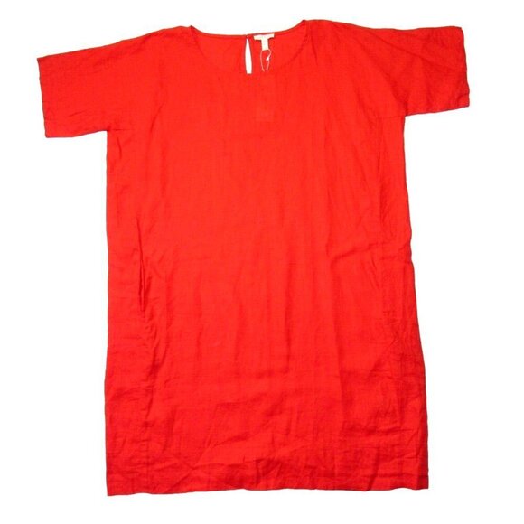 NWT Eileen Fisher Organic Handkerchief Linen Boxy Shift in Geranium Dress XL - Picture 2 of 6